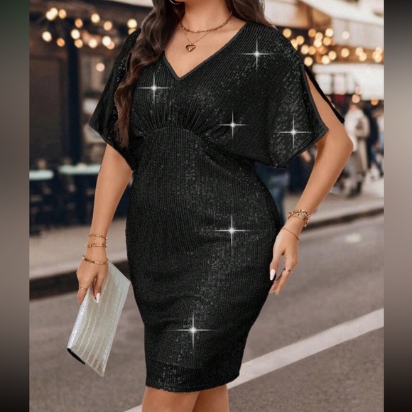 Luxe plus batwing sleeve party sequins dress - Picture 8 of 12